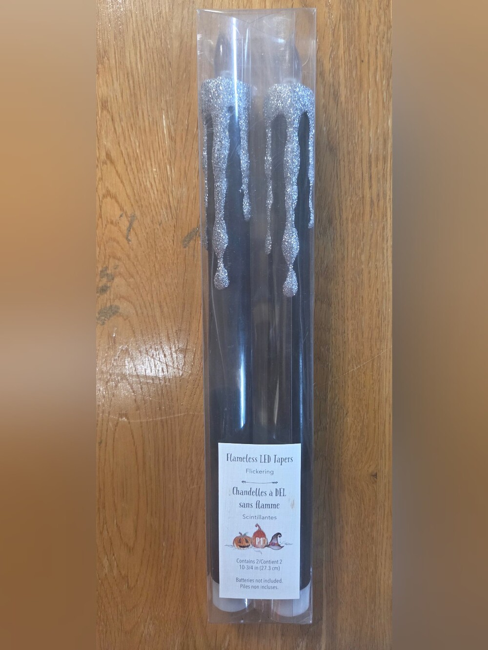 Pier 1 Imports Flameless Black/Silver Glitter Flickering Tapers *New In Box